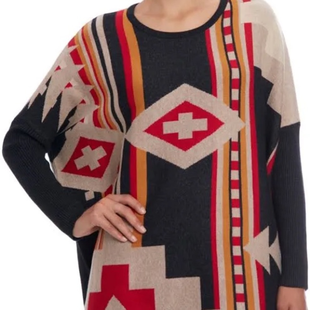 Joseph a. Boxy sweater aztec poncho - Black, Red, Beige